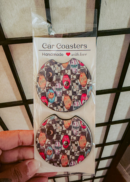 Retro Hotel Keys Car Coasters