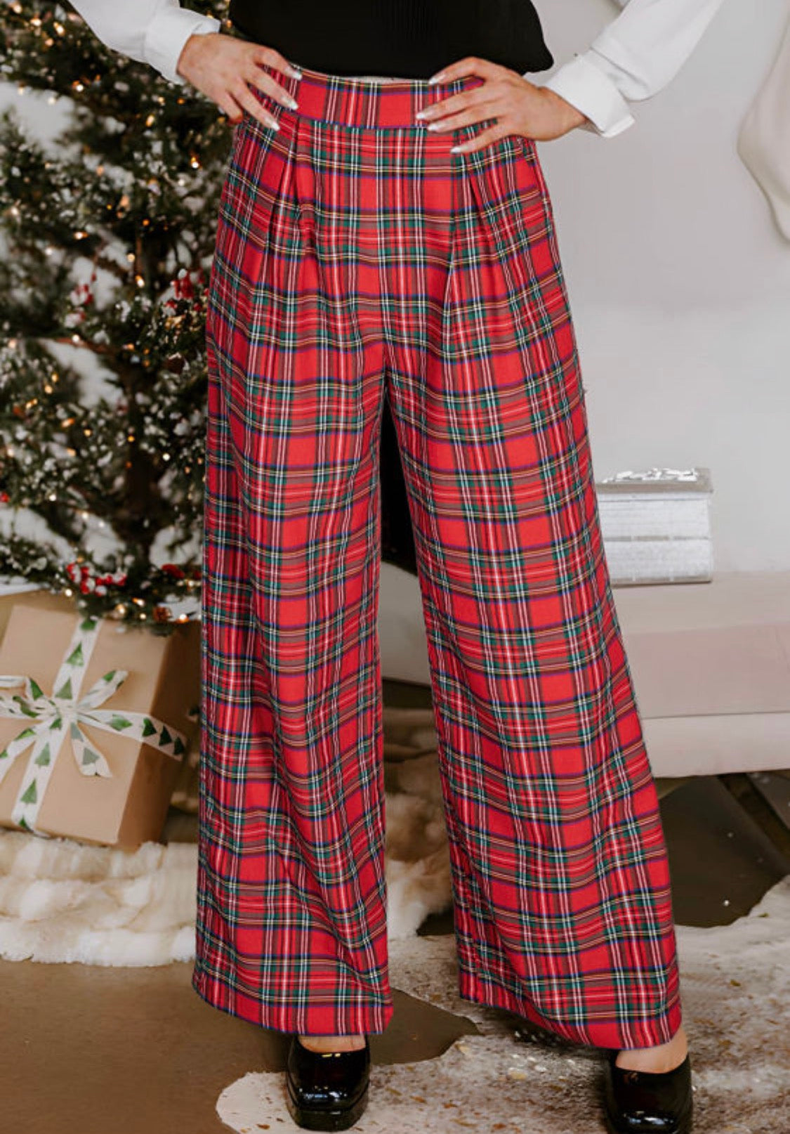 Plaid Wide Leg Pants